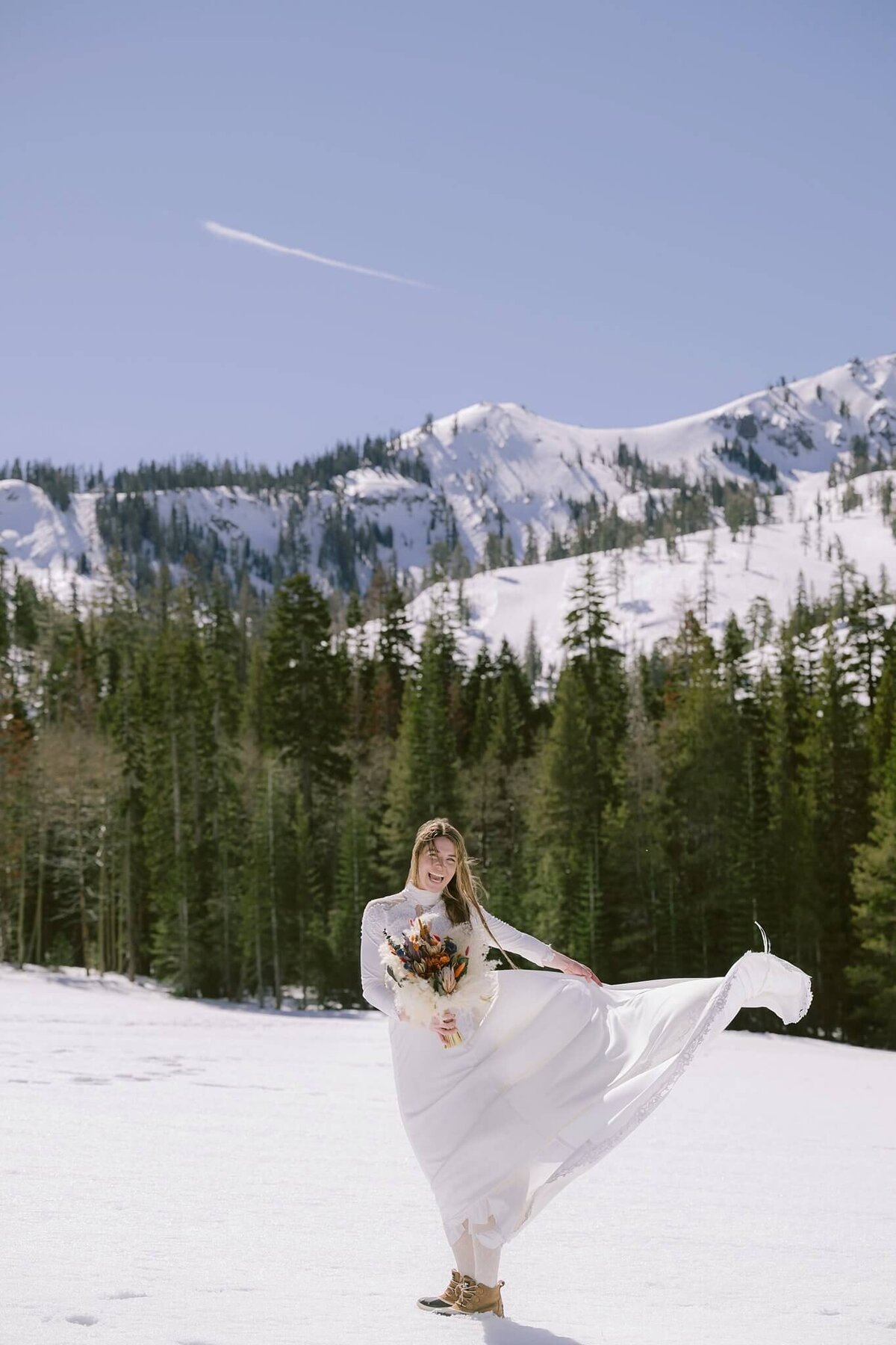 Bride portrait during winter at Palisades Tahoe during winter elopement