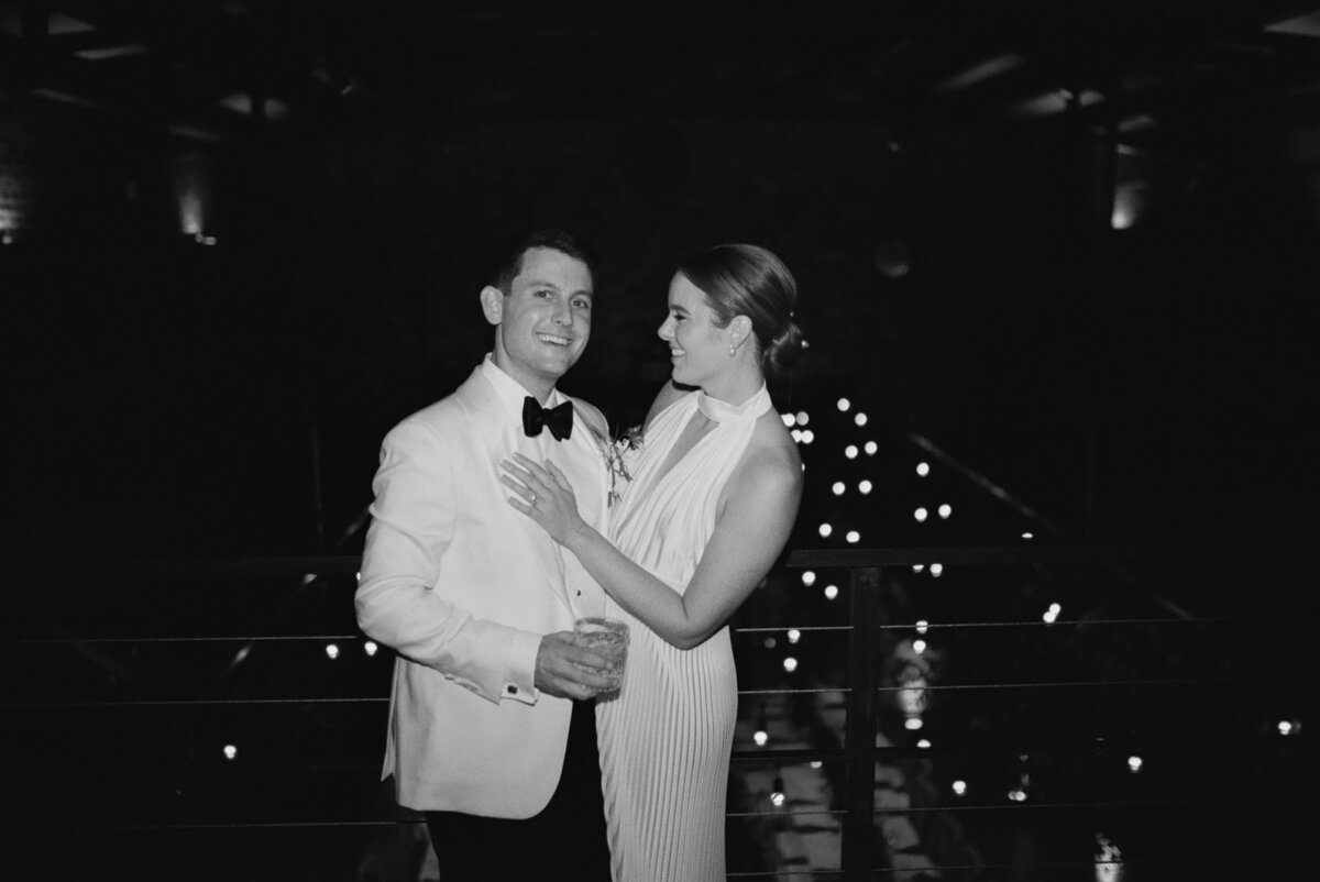 Romantic flash 35mm film wedding photo of a couple at their reception at The Foundry in LIC
