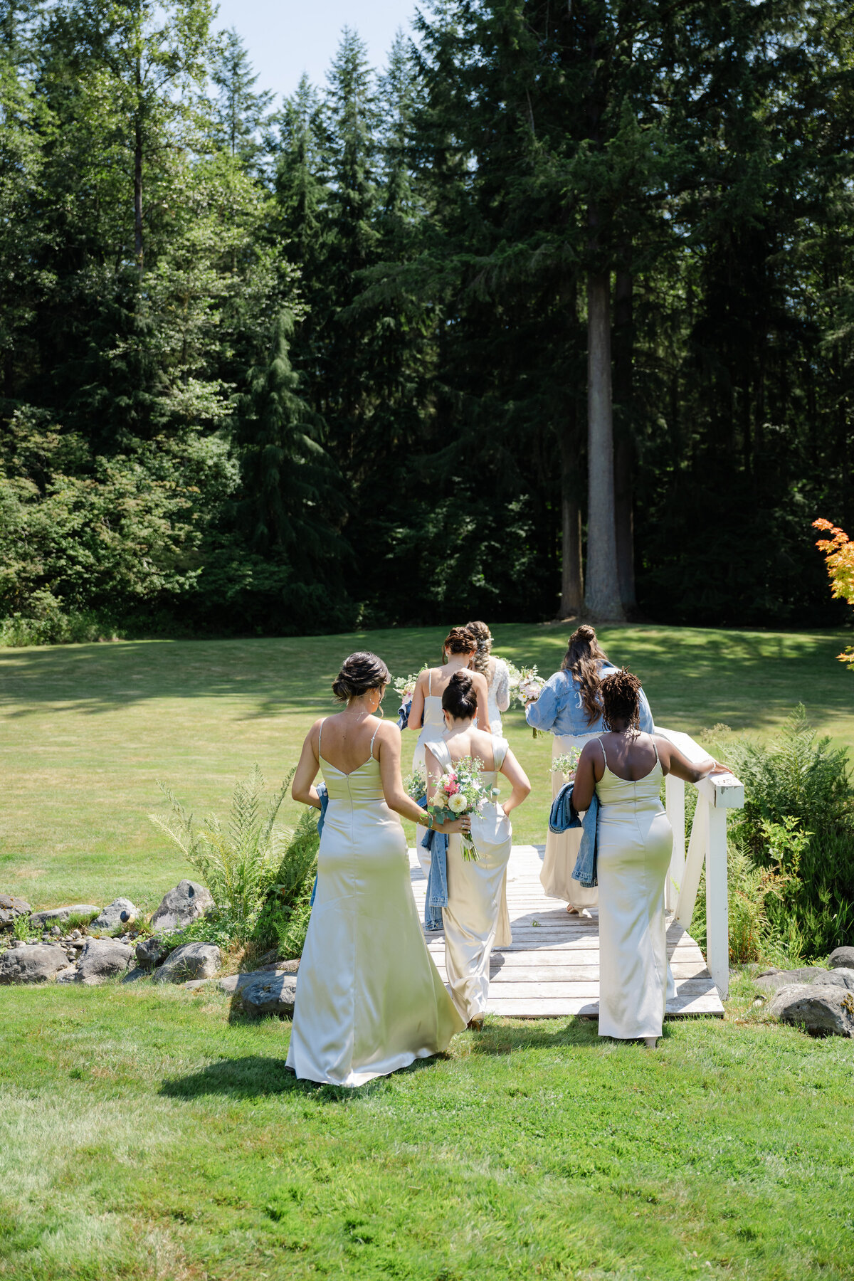 wedding party gold dresses informal candid style photo