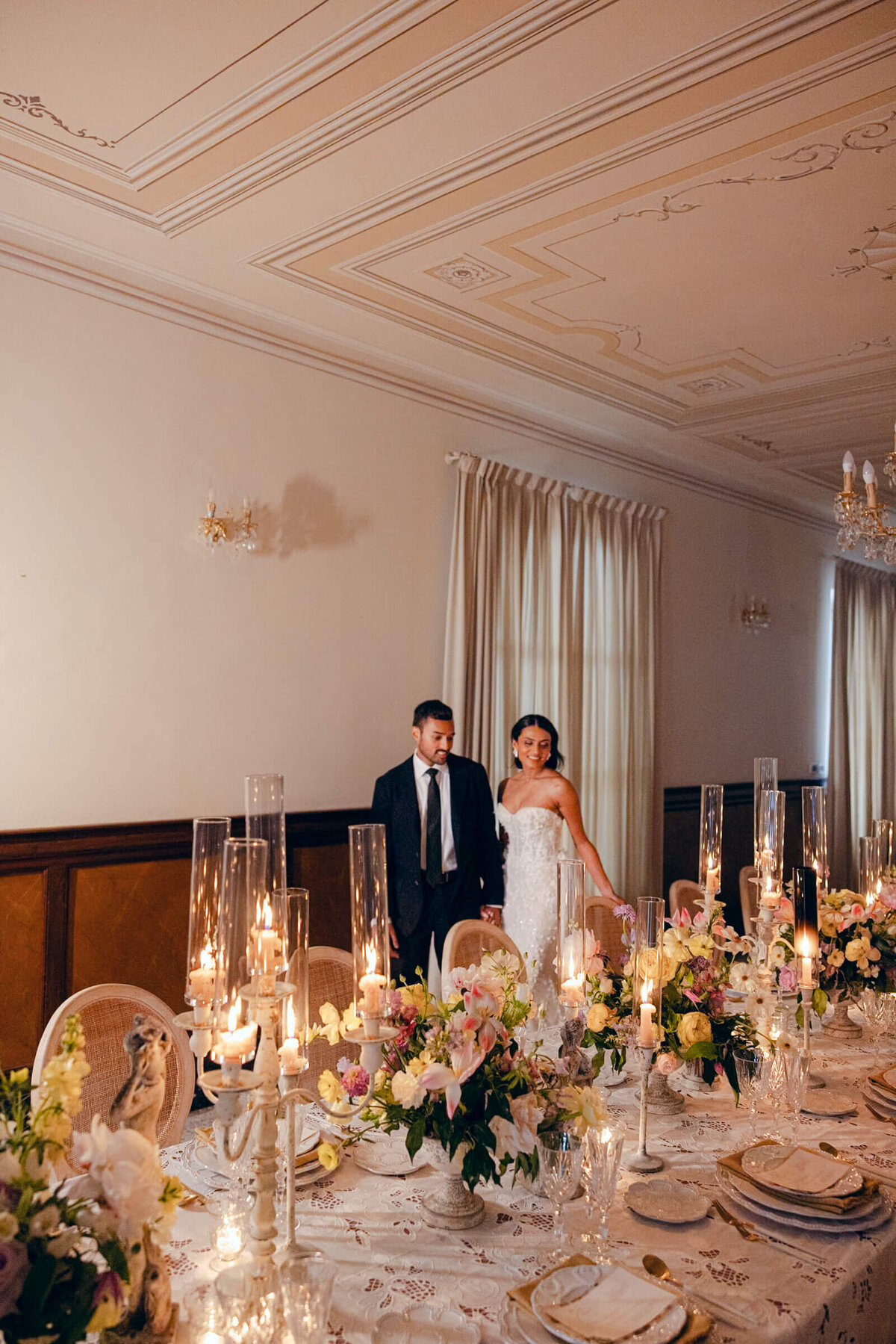 A wedding day photo of the bride and groom at Villa Aura del Lago on Lake Como in Italy