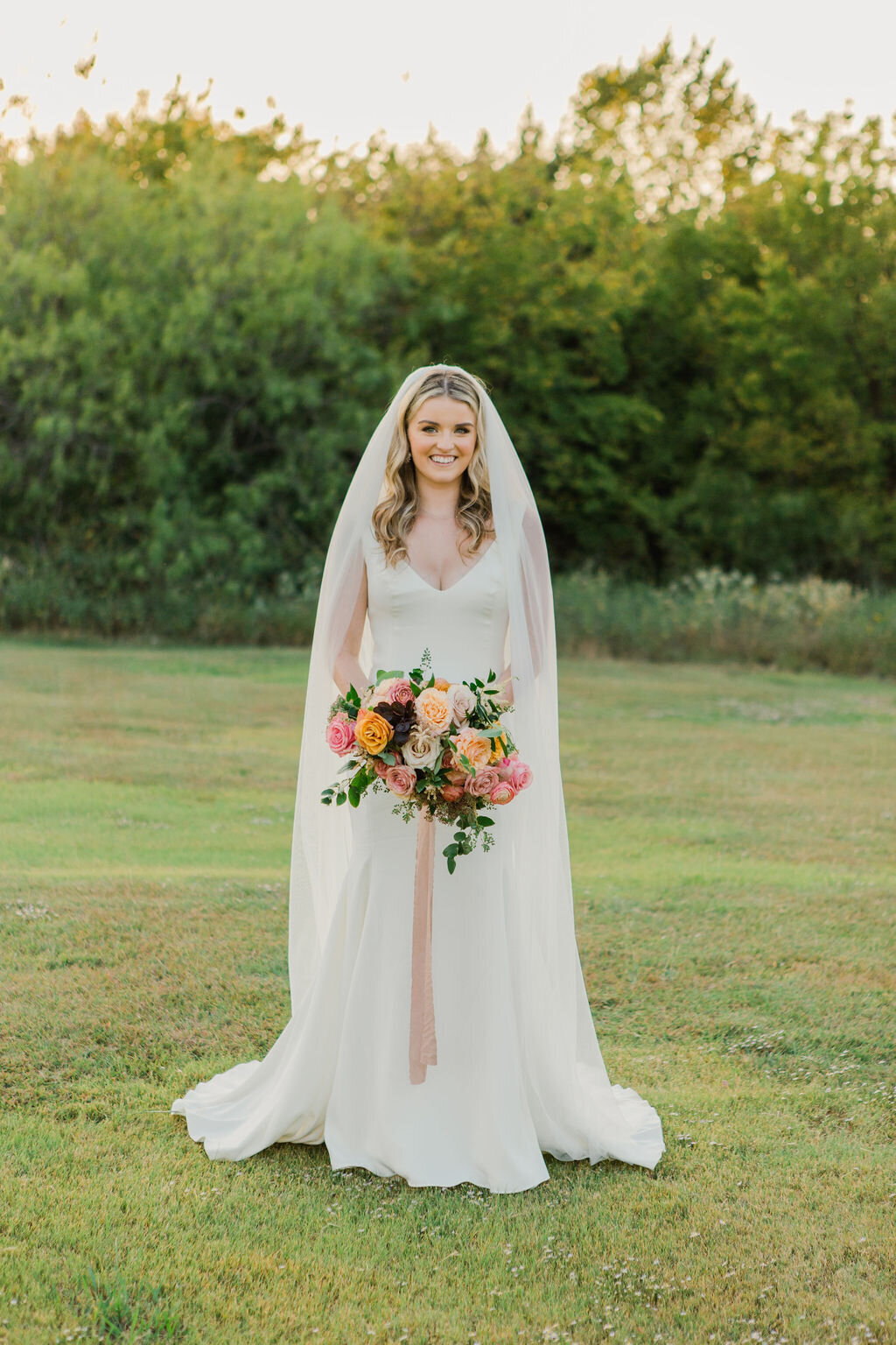 Bride with organic wedding bouquet by Vella Nest Floral Design, Dallas Fort Worth Wedding Florist