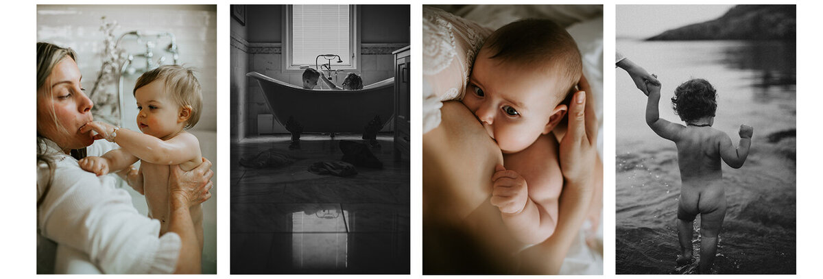 A collage of four images showcasing mothers with their babies,.  Intimate Moments between Mothers and their children