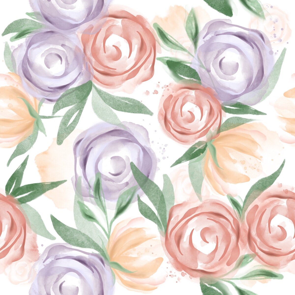 Pink, purple and yellow floral watercolor pattern