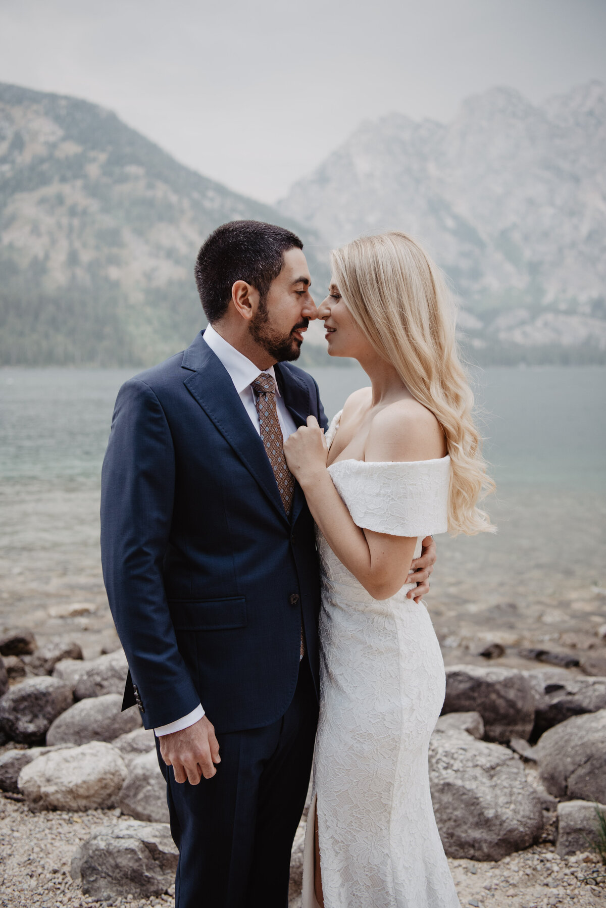 Photographers Jackson Hole captures bride and groom touching noses
