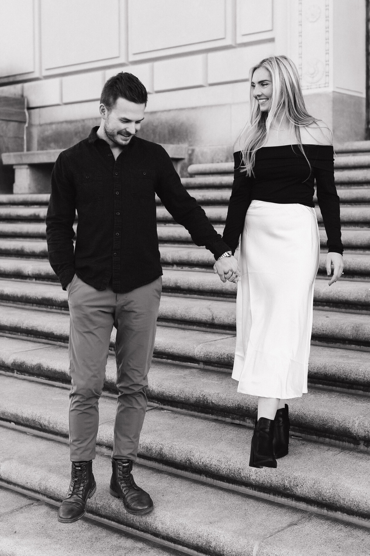 Indianapolis candid engagement photography black and white