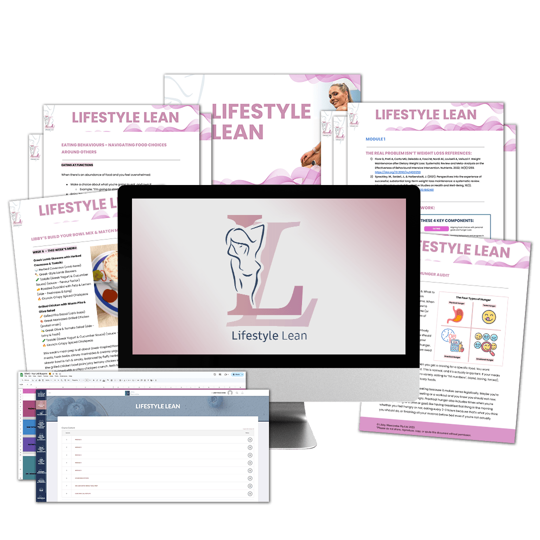 Inside Lifestyle Lean: the course, module workbooks, meal prep guides and LAB Blueprint