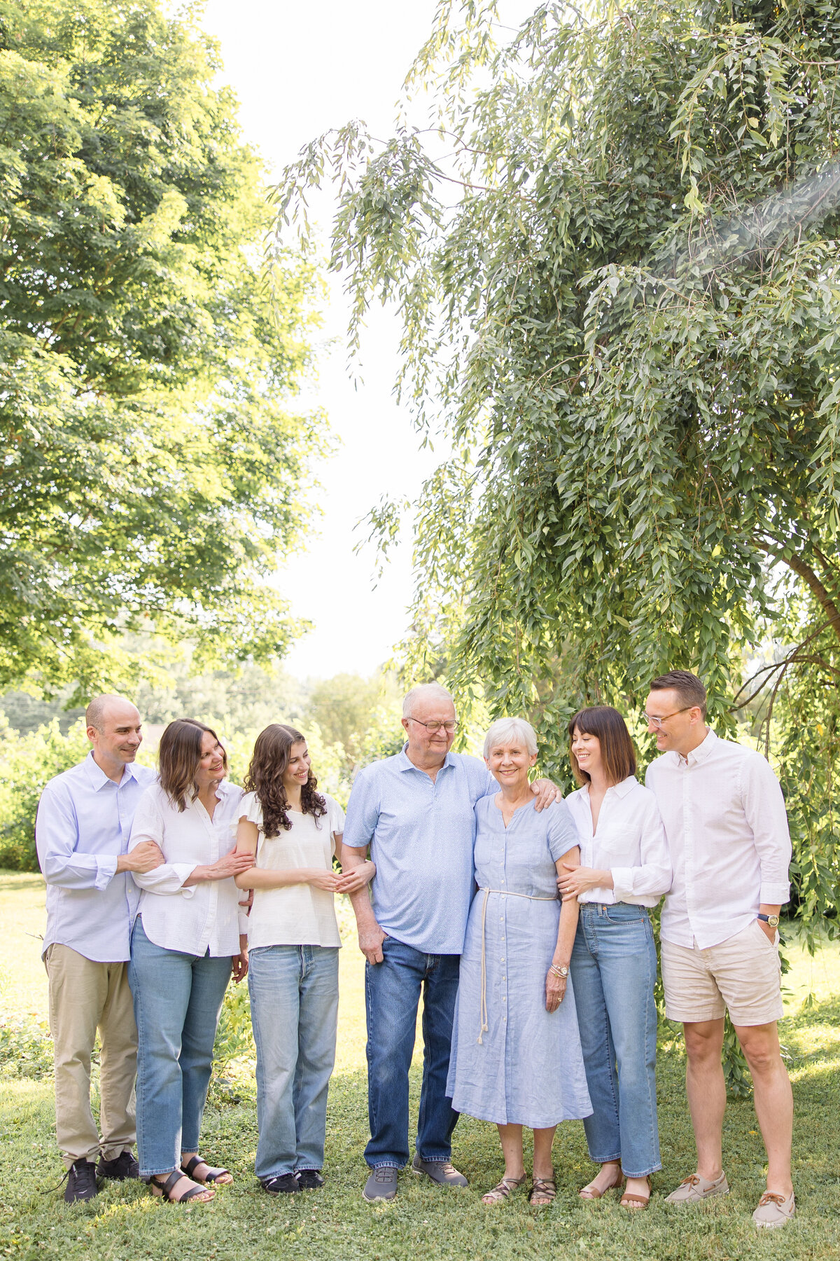 Extended family photos in the backyard in the humid summer air during a break in rain in Beavercreek, Ohio.
