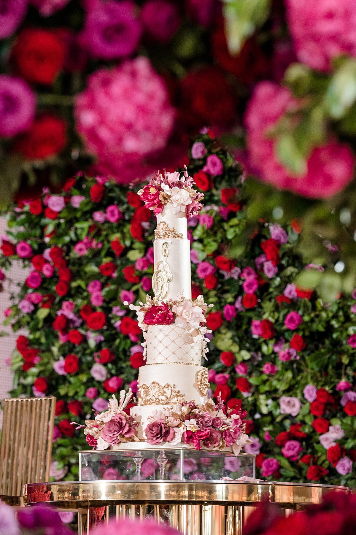 pink-gold-five-tier-wedding-cake