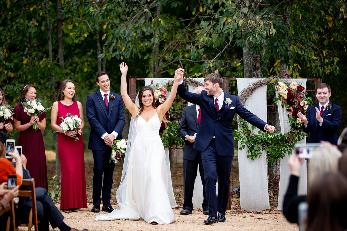 Newly married bride and groom at Sassafras Fork Farm