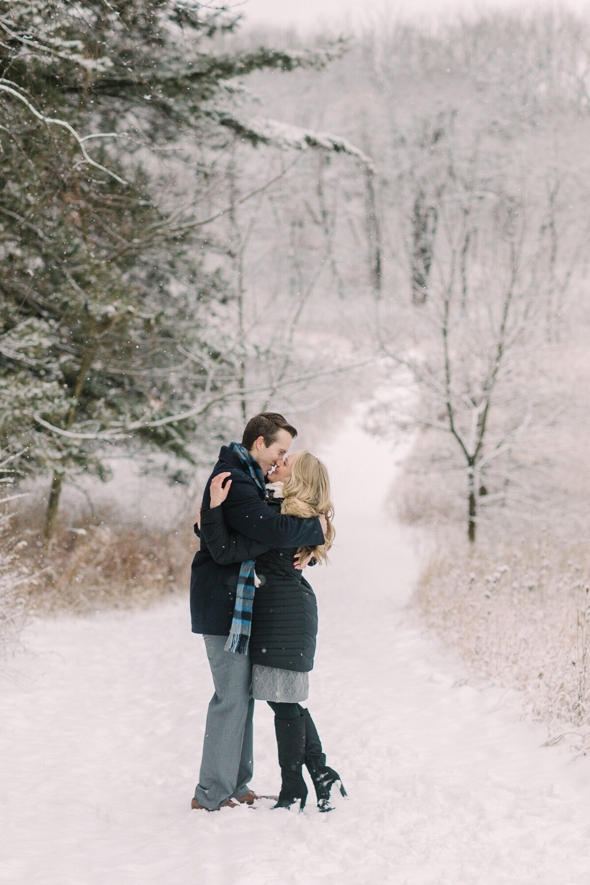 A snowy winter wonderland engagement photo in the north suburbs of Chicago