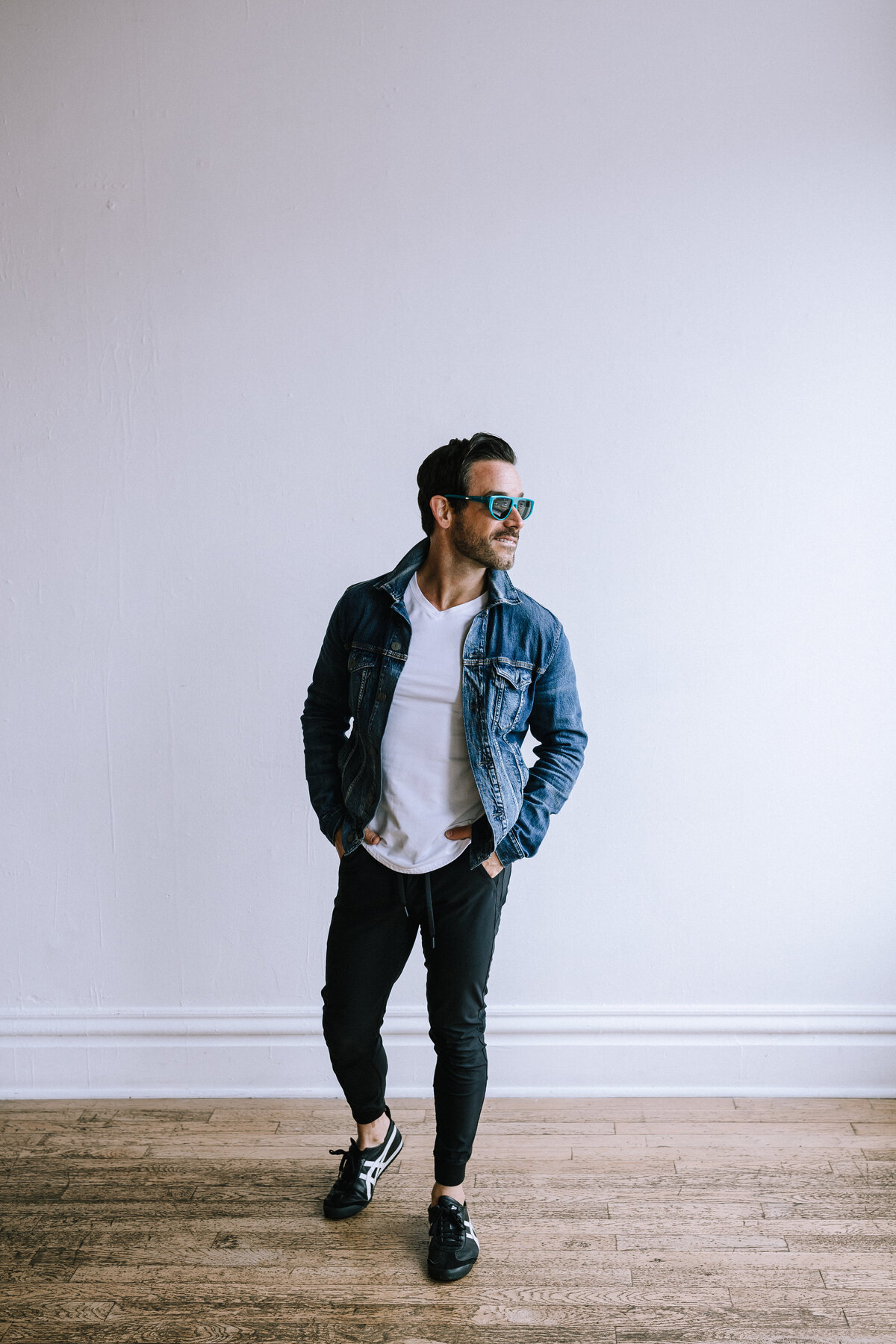 Man wearing glasses for branding photos for North Point Eyewear of Pittsburgh. 