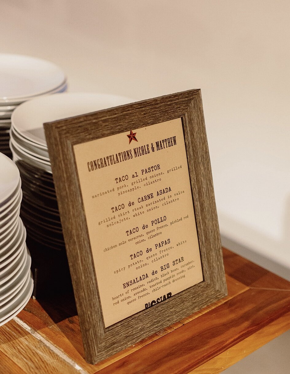 Big Star wedding menu at Ovation Chicago