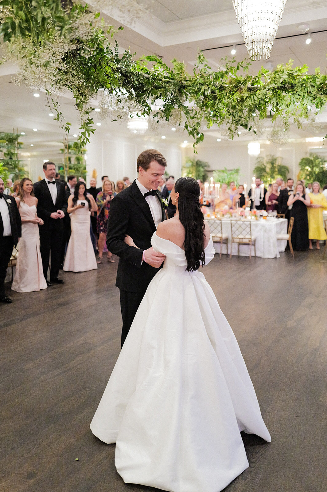 ceiling installation greenery ring pelican club jupiter palm beach wedding