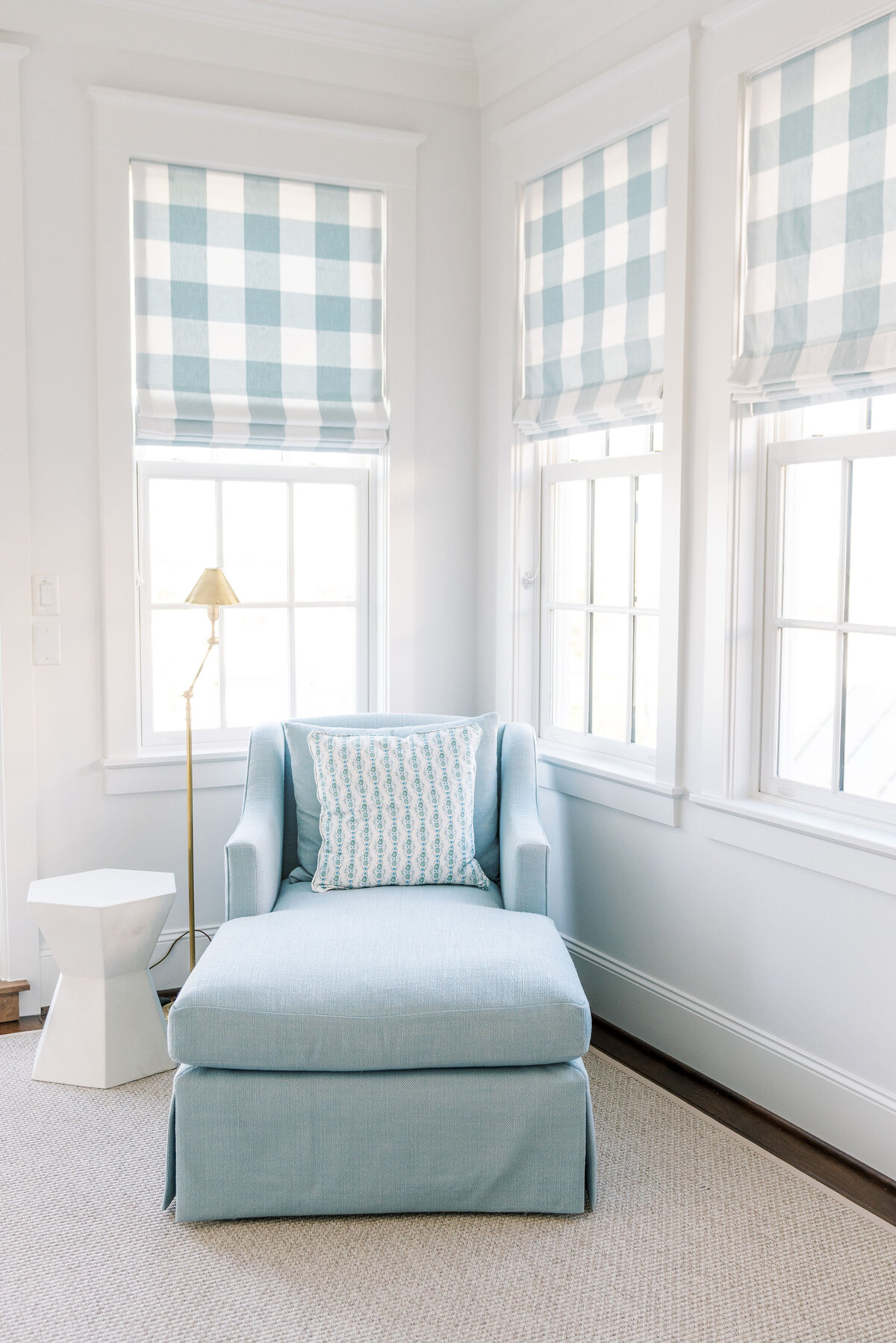oyster creek studios galveston beach remodel blue chair and roman shades