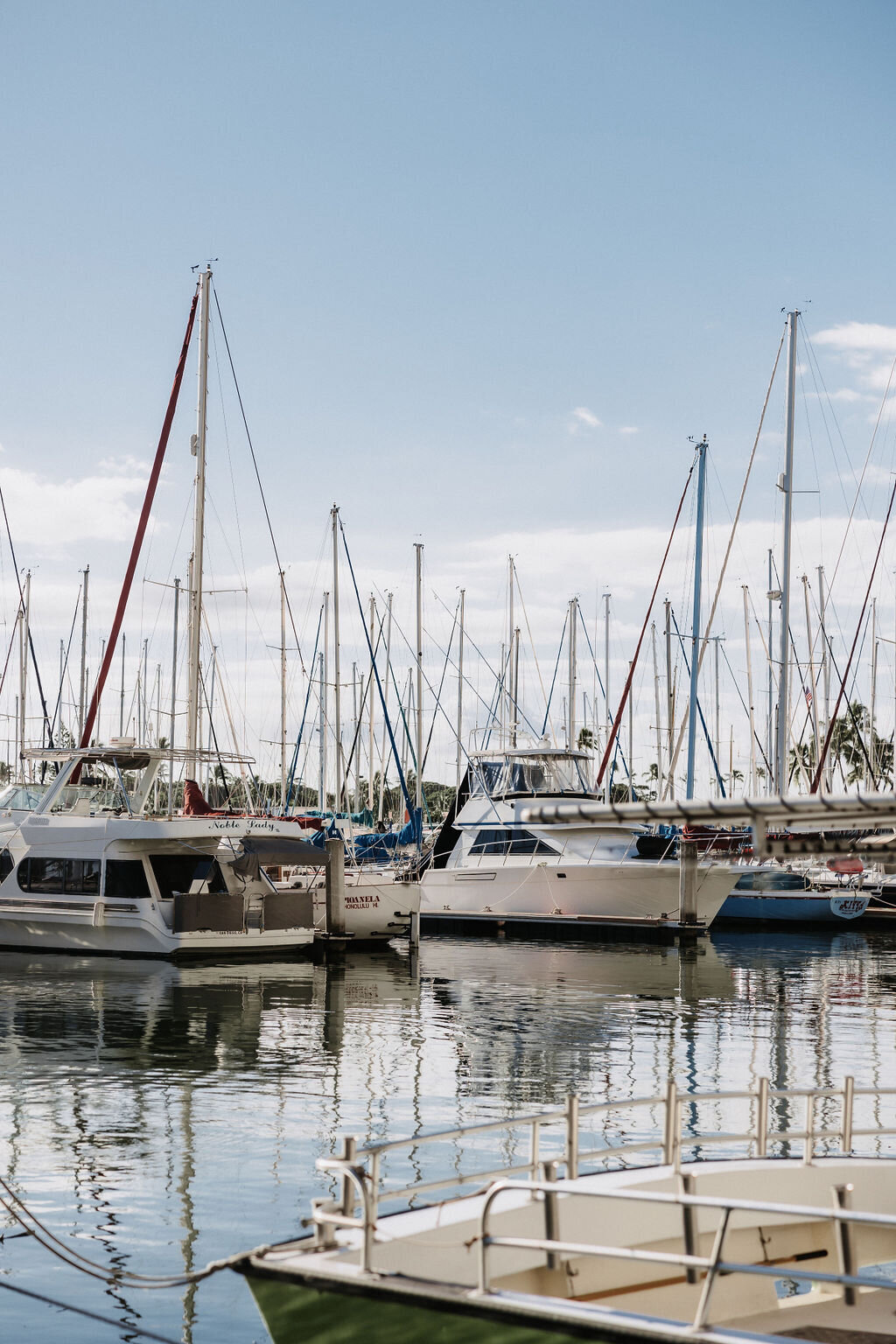 Boat dock outside the modern hotel in waikiki