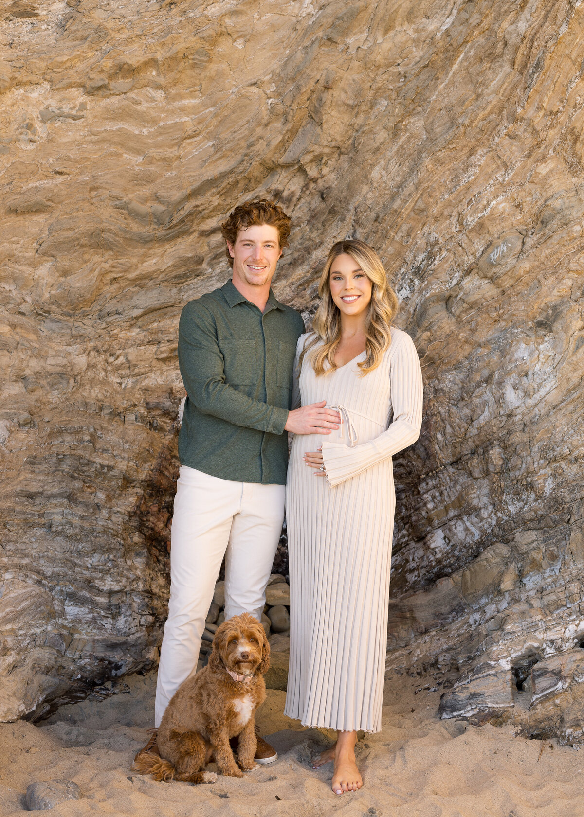 beach maternity photo with dog
