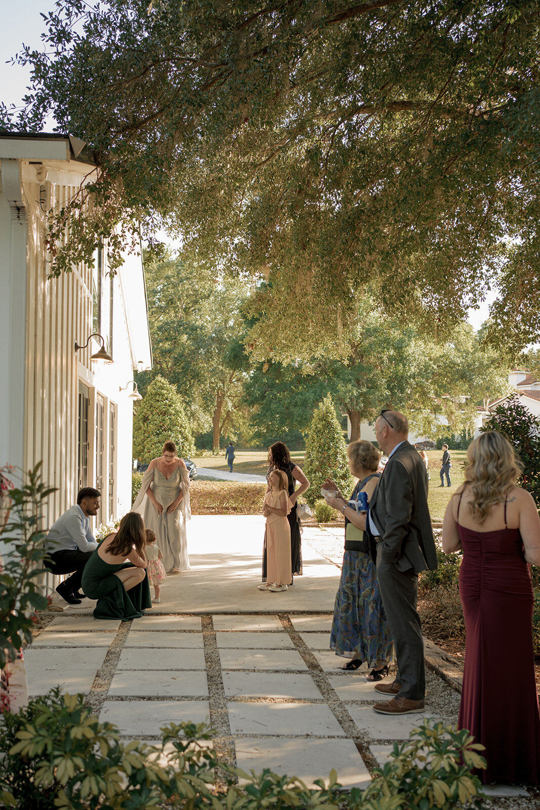 wedding guests outside under tree