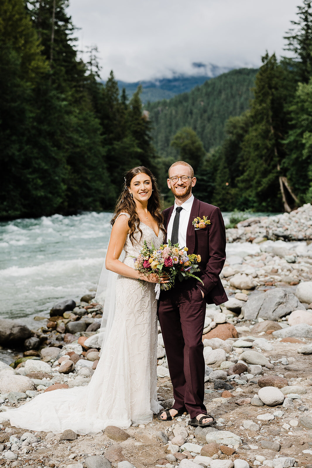 bride and groom at Sunwolf Squamish wedding - Within the Flowers