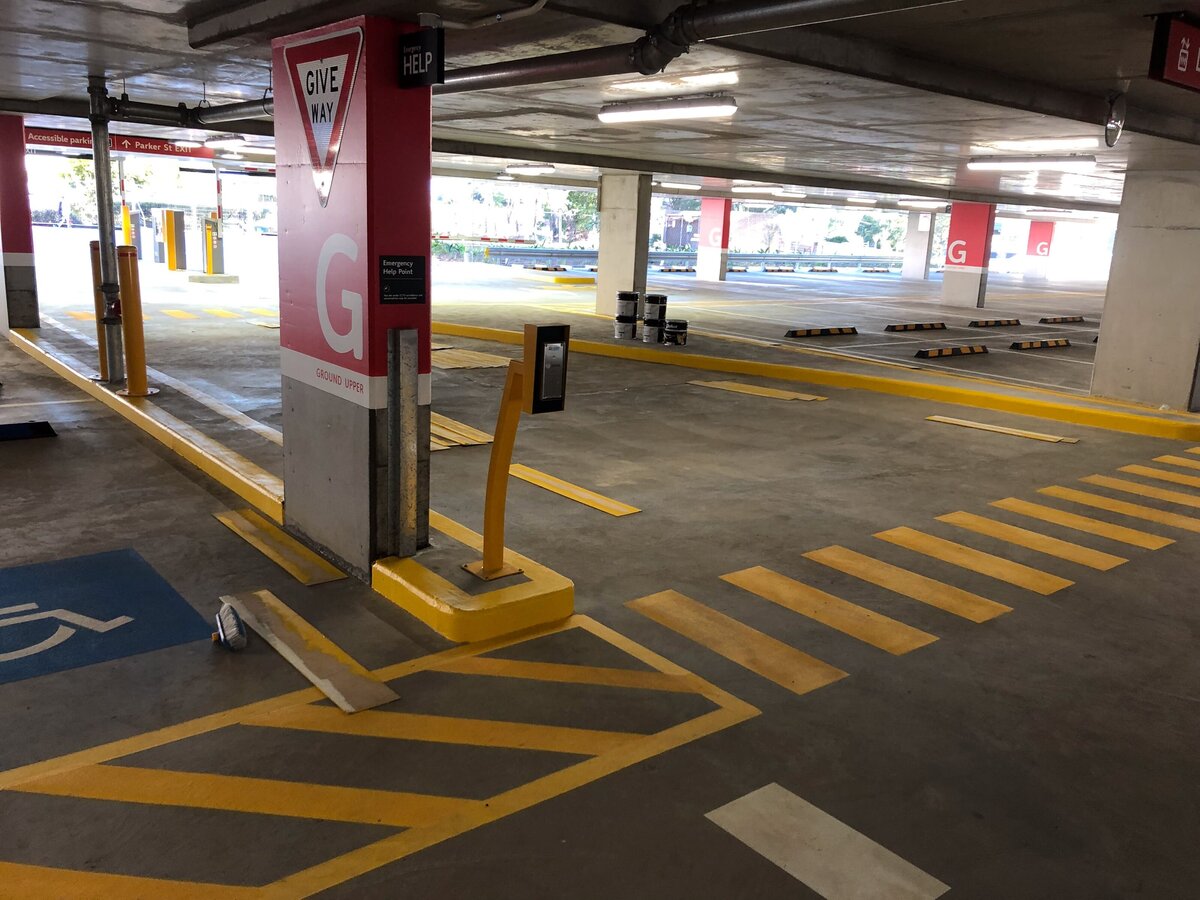 Internal commercial carpark line marking and  paint refresh.