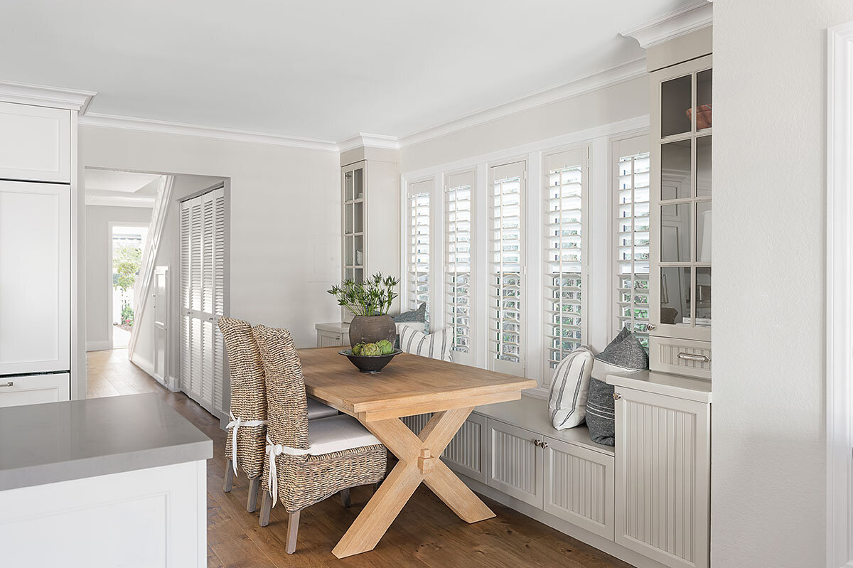 built in banquette wood table