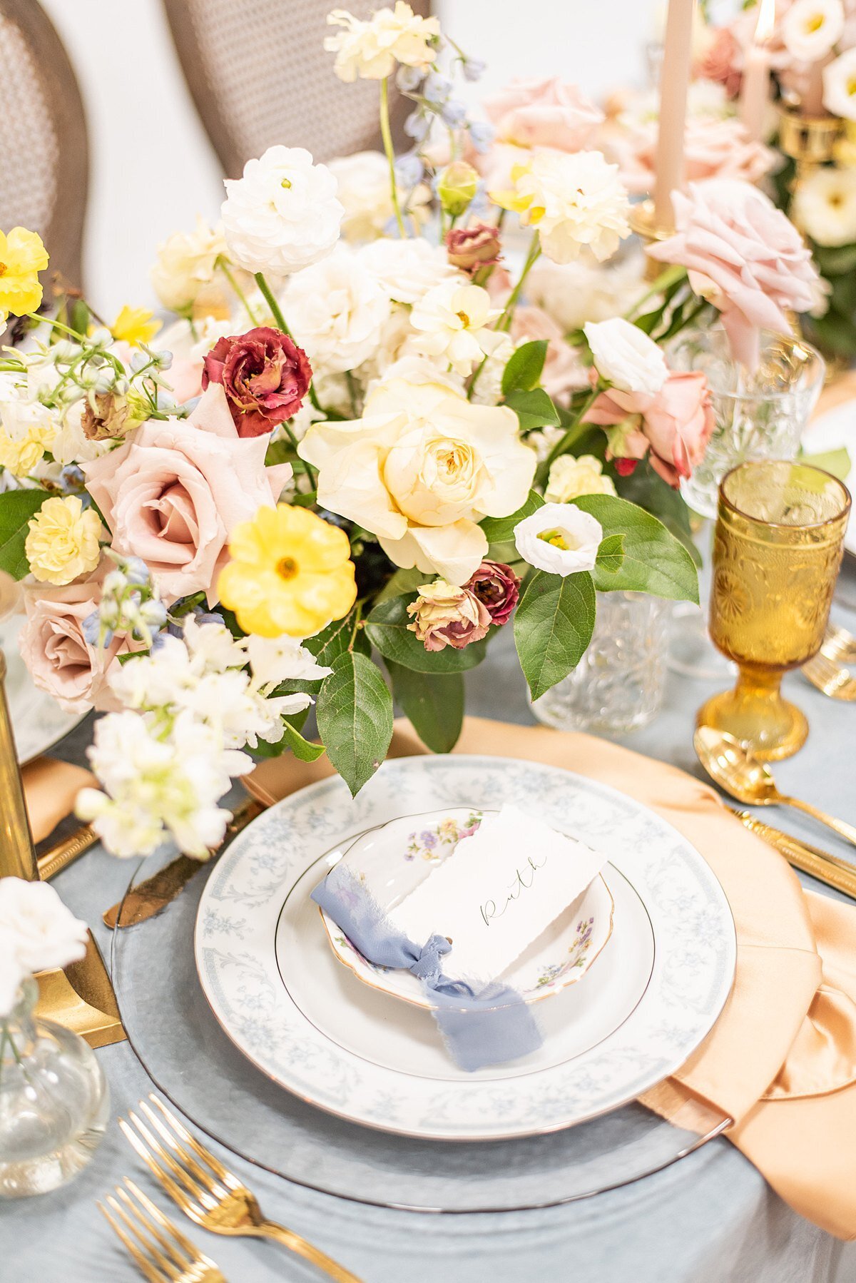 wedding-reception-tablescape-yellow-blue-pink-fairytale-greenville-sc-nc