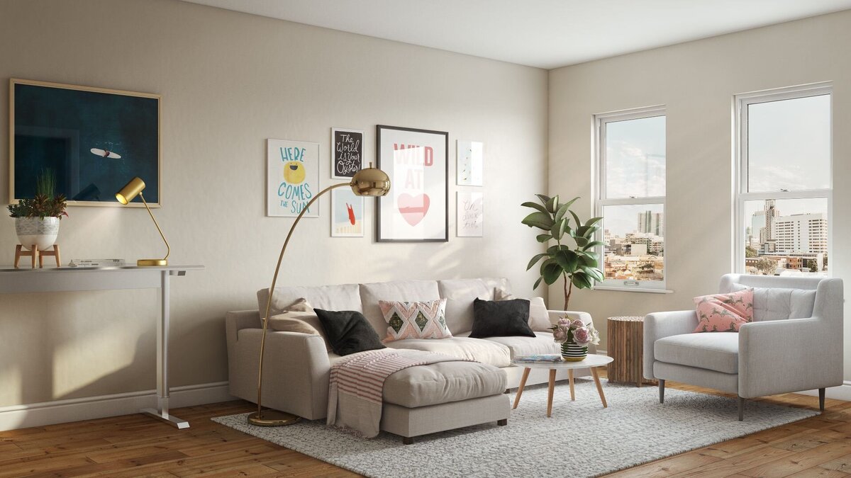 Living room 3D rendering concept design by Hanbury Design Co.