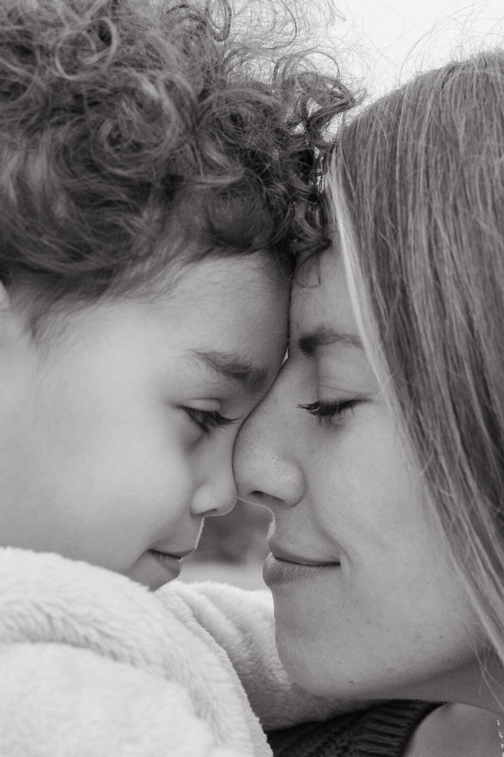 BW Portrait Mother and Son Close Up