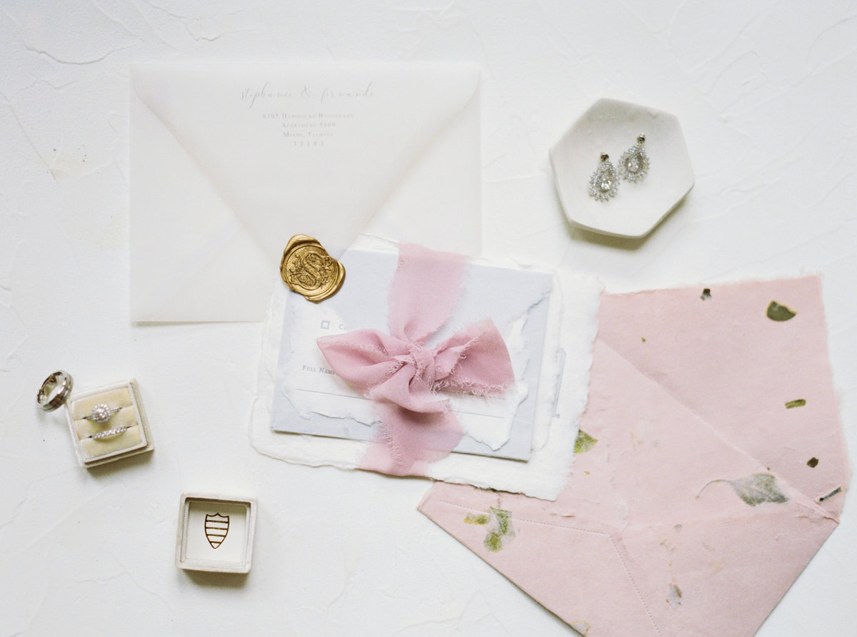 Flat Lay Wedding invitation, torn edges and raw paper, mrs. box