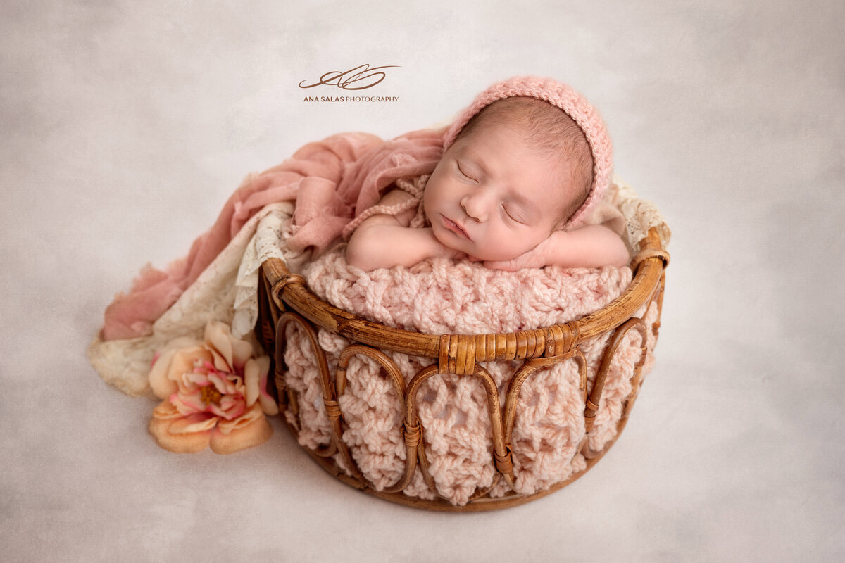 Edmonton Newborn Photography pink floral woven basket