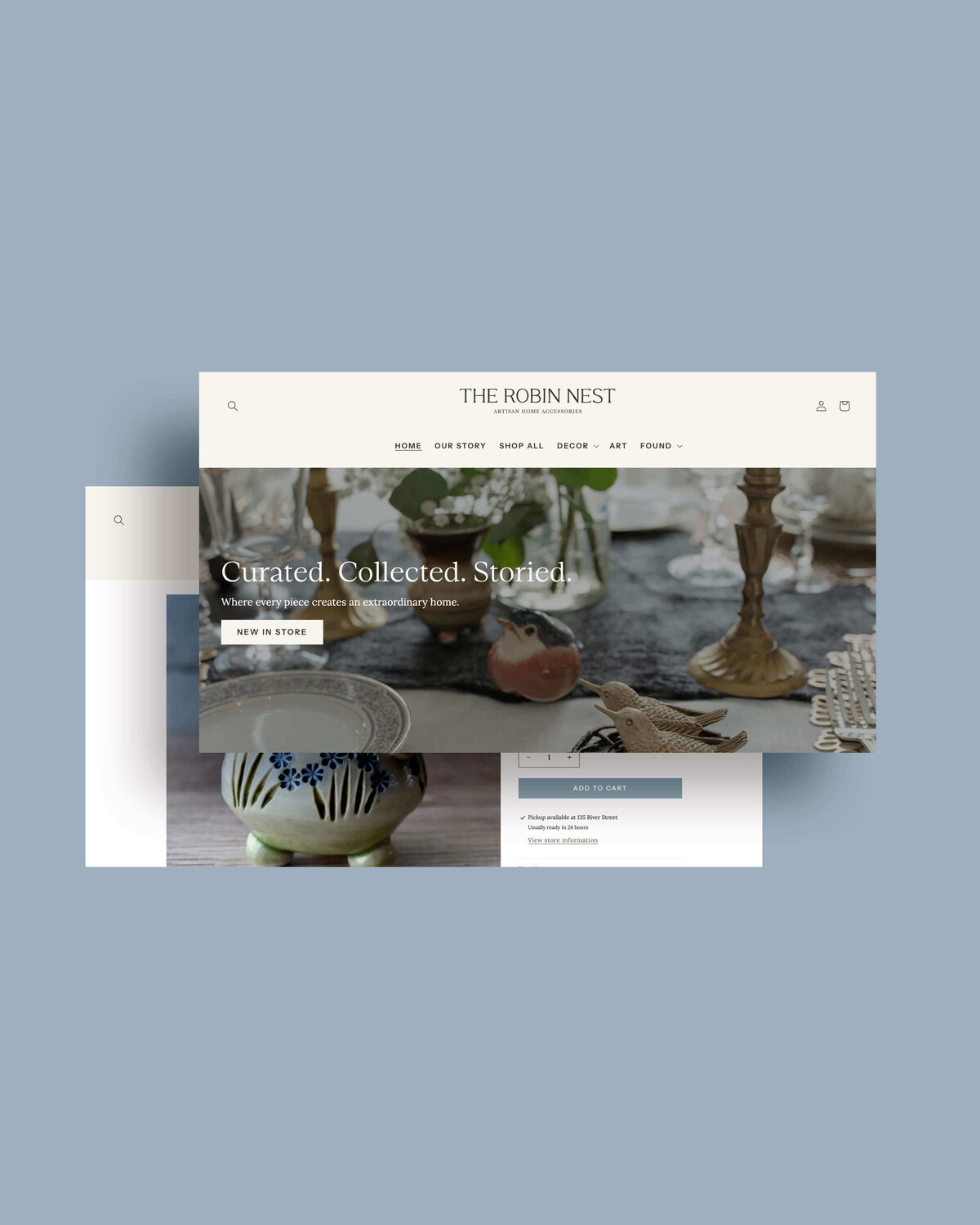 Neutral-toned website design with refined typography and curated product imagery, ideal for artisan lifestyle and retail brands.