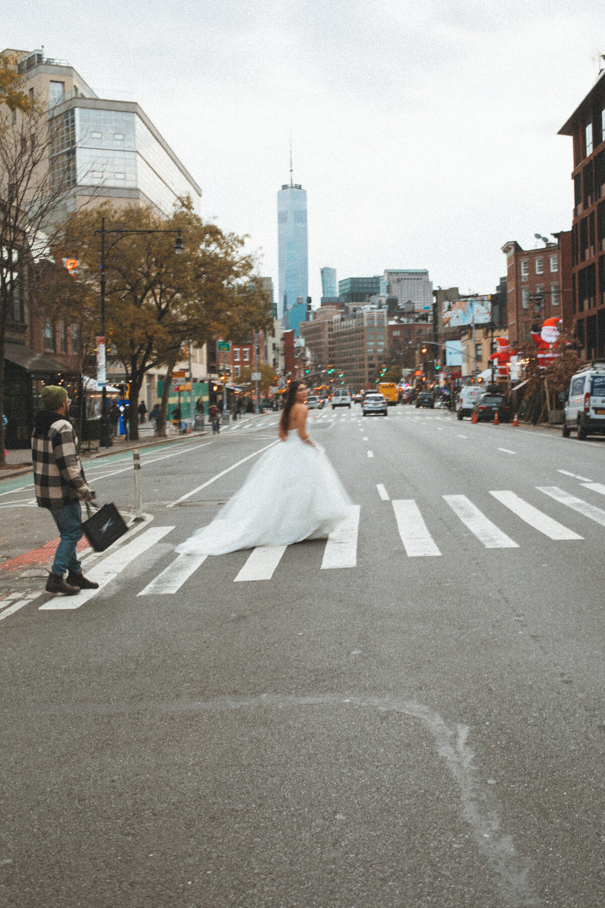 nyc bride in crosswalk