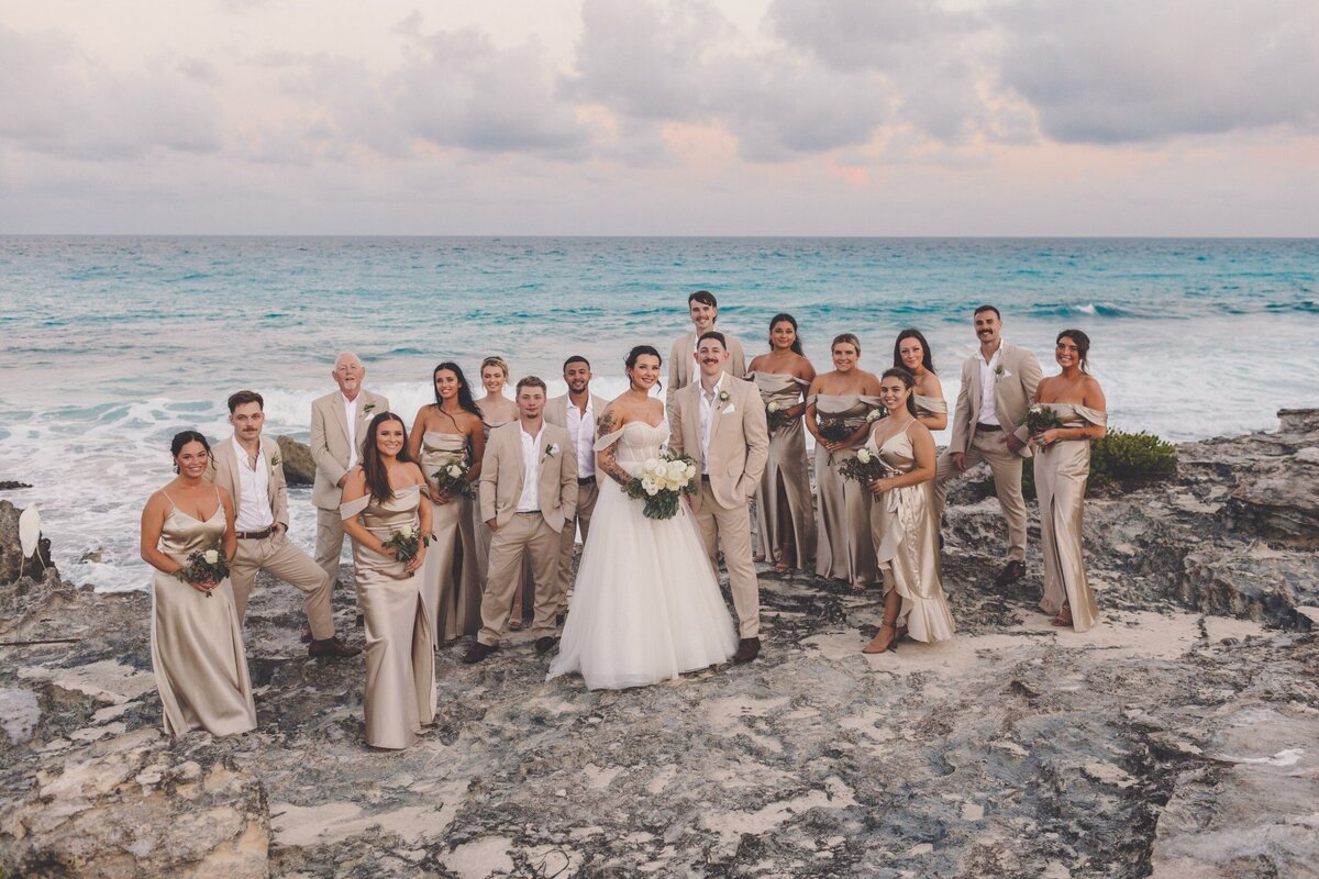 Bridal party portrait at Hyatt Ziva wedding in Cancun