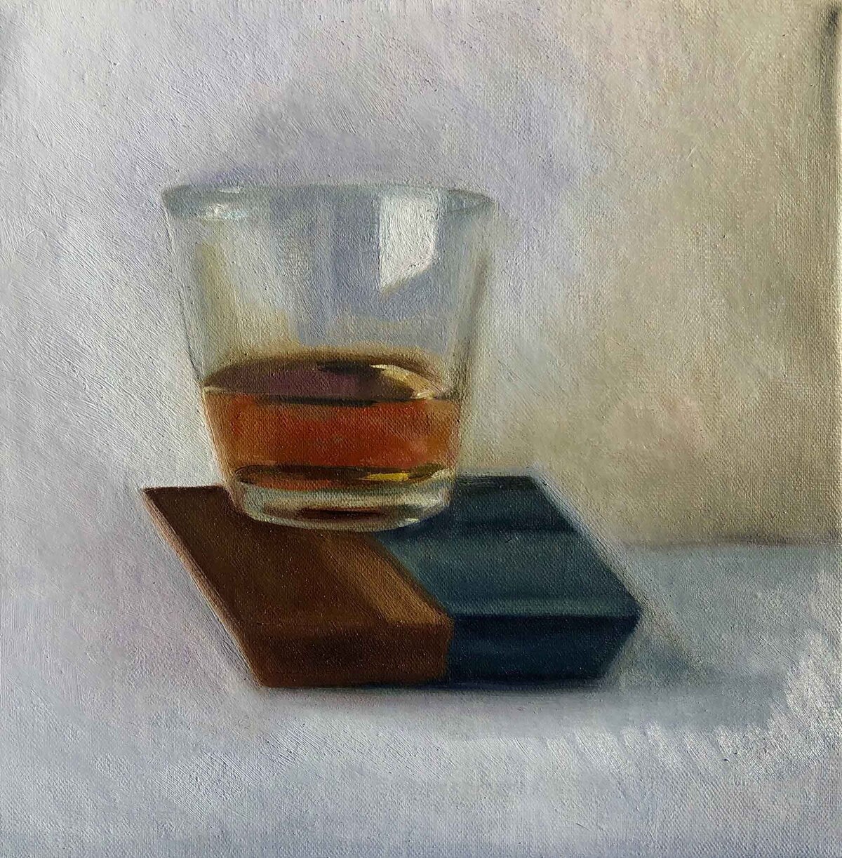 Still life oil painting of glass of whiskey 