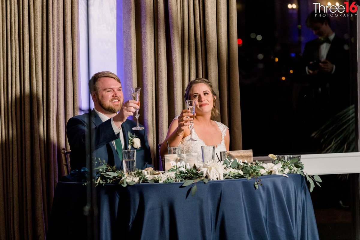 Husband and Wife raise their glasses during the toast