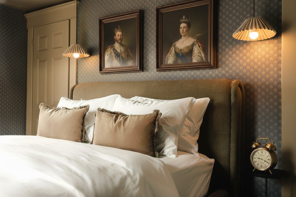 bedroom w king queen lights on