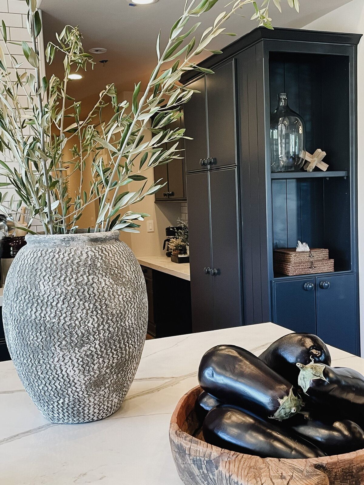 vase on kitchen island