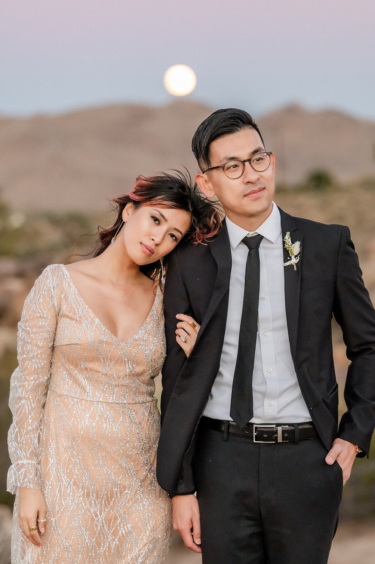 Elopement in Joshua Tree with Gold Dress