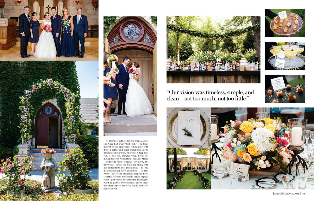So excited for our beautiful couple, Maria and Greg, to have their wedding featured in the 2017 Summer Issue of Inside Weddings! Their wedding was meticulously planned by Reva Nathan & Associates and beautifully designed by Tom Kehoe of Kehoe Designs. We will never get tired of seeing our photos in print in such a luxurious bridal magazine. Thank you Walt, Art and Nicole for selecting one of our weddings, out the many that are submitted to you! Click here for a list of vendors.