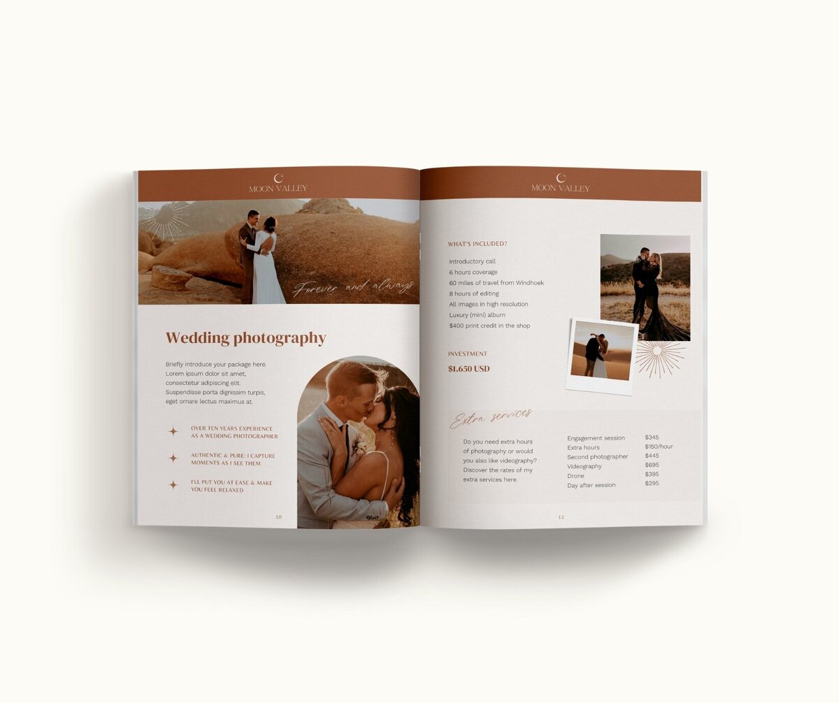Boho pricing guide template for photographers Moon Valley 7