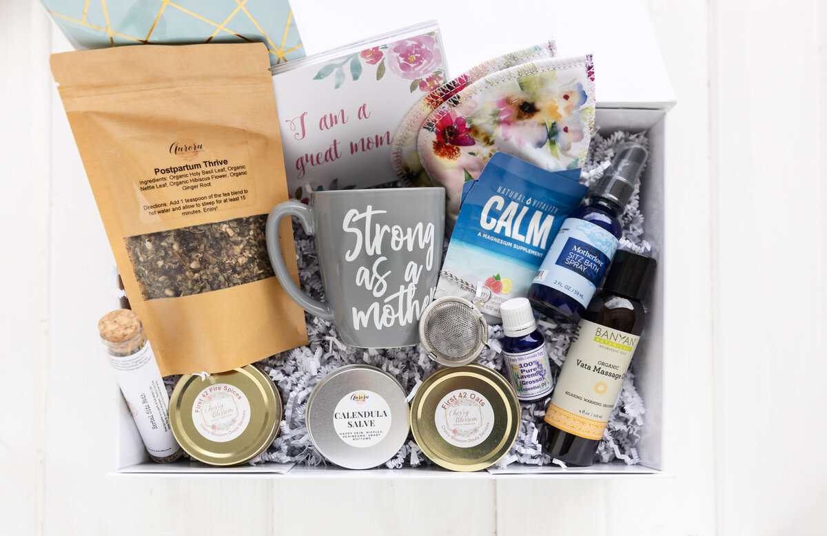 Gift box of products for a new mother
