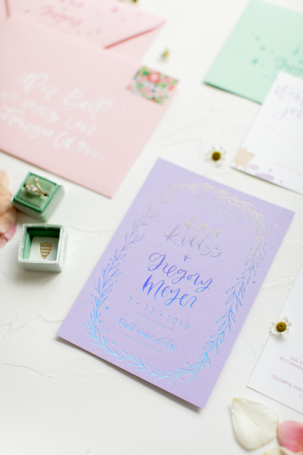 lavender+rainbow+wedding+invitations