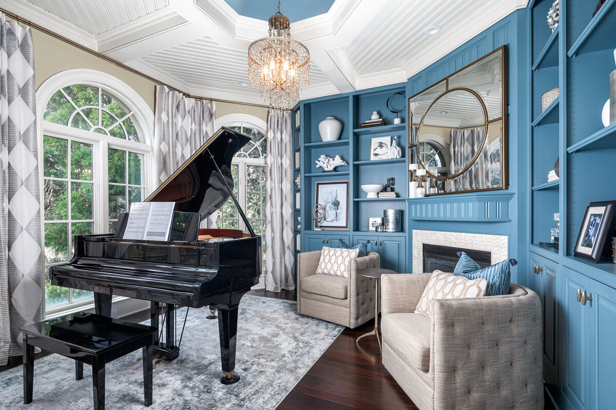 music room with built ins