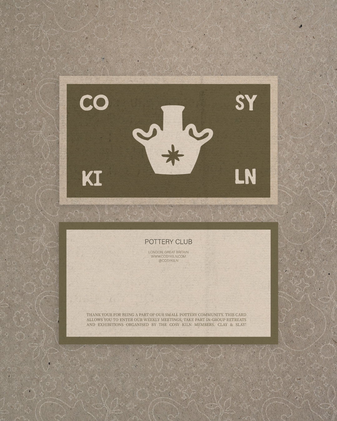 aesthetic box mockup for a pottery studio cellestial pattern illustration retro vibe branding