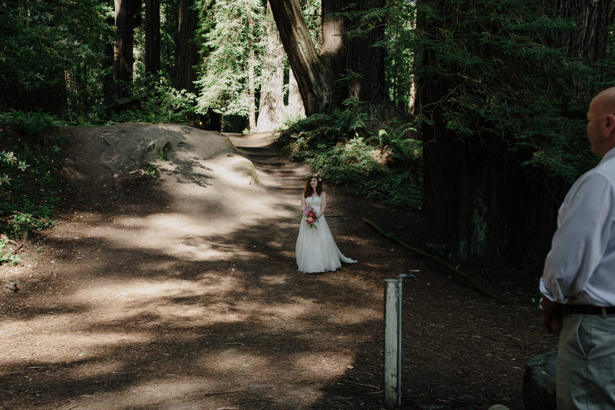 Bride walks down path to ceremony at Pamplin Grove wedding