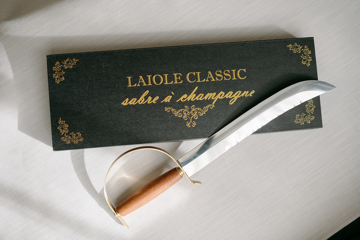 Wedding Sabre and Sabre box at St. Regis Aspen, featuring refined details and artful presentation.