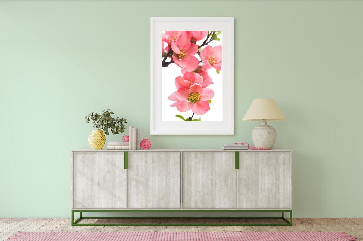 Sherwin-Williams-Topiary-Tint-walls-coral-flower-art-for-bedroom