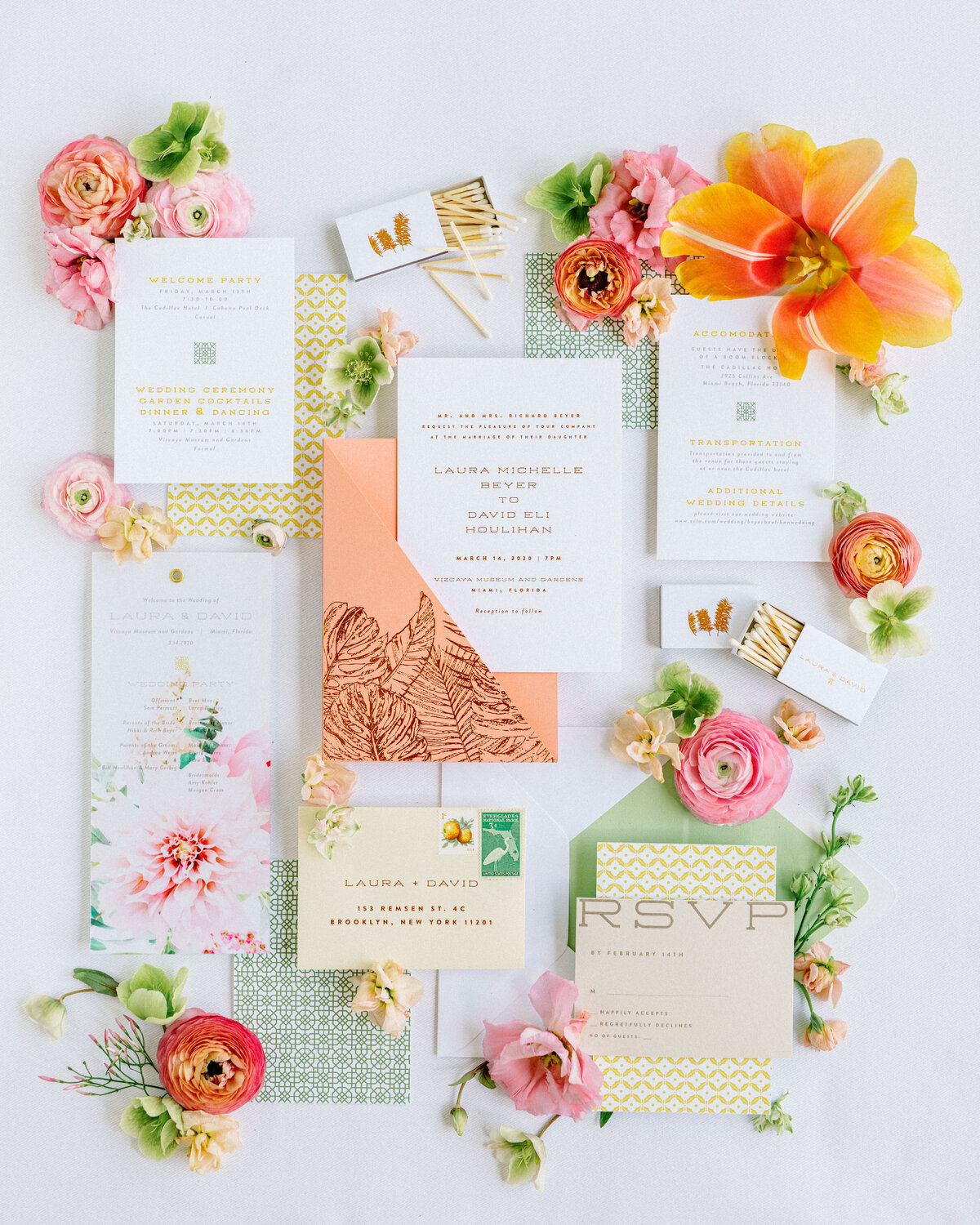 Tropical inspired wedding invitation suite