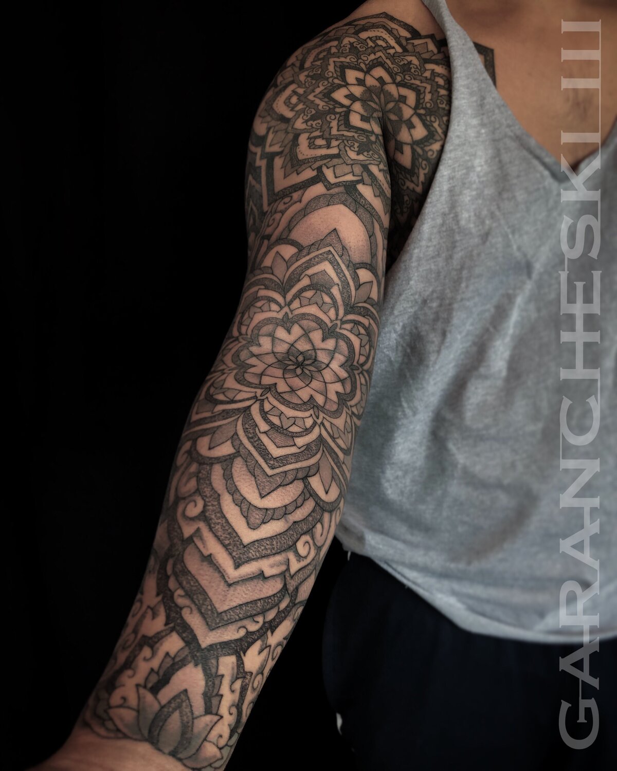 John Garancheski III Best Black and Grey Dotwork Tattoo Artist Maryland DC Virginia Ornamental Henna Mandala Geometric Pattern Linework