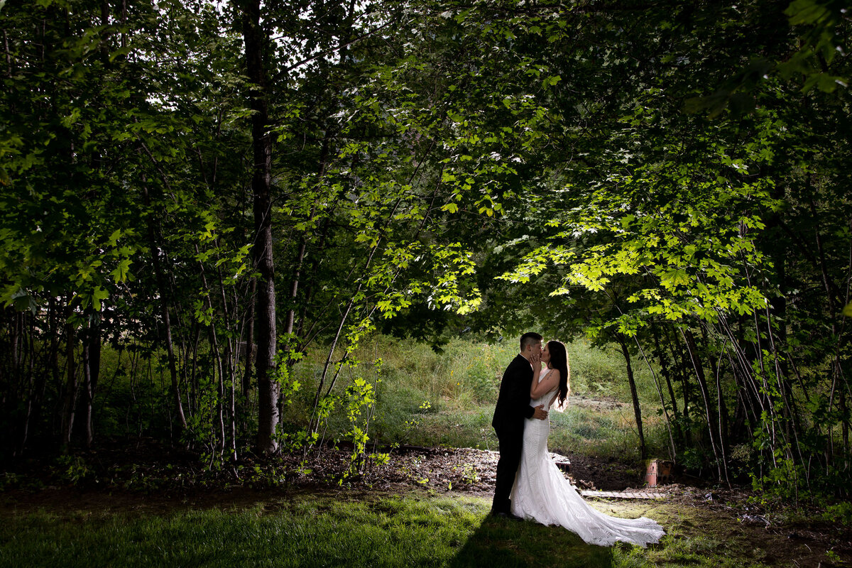 wedding-bride-groom-kiss-trees-kellogg