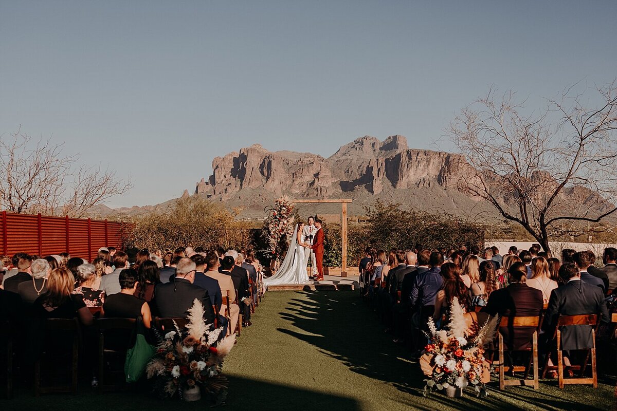 Wedding ceremony in front of mountains in Apache Junction Arizona